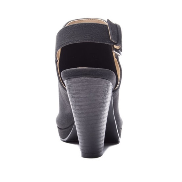 Black Wooden Cone Cylinder Heel Peep Toe Bootie - Picture 4 of 4